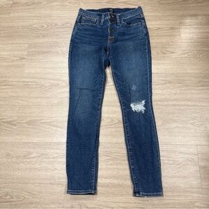 J. Crew Dark Blue 9” mid rise Skinny Jeans with Distressed Detail 27